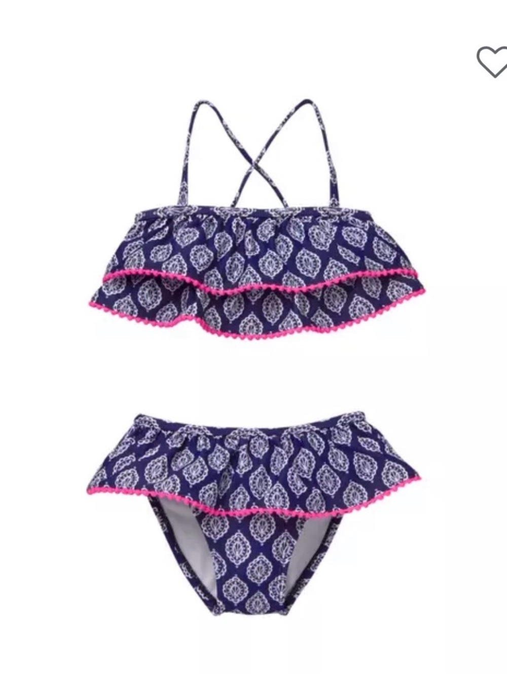 Janie and Jack 3T Girls Navy Paisley Ruffle Two-Piece Swimsuit with Pink Trim